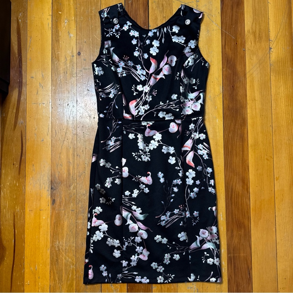 Stella & Julie Metallic Floral Dress Black Sz 6